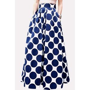Blue polka dot maxi skirt